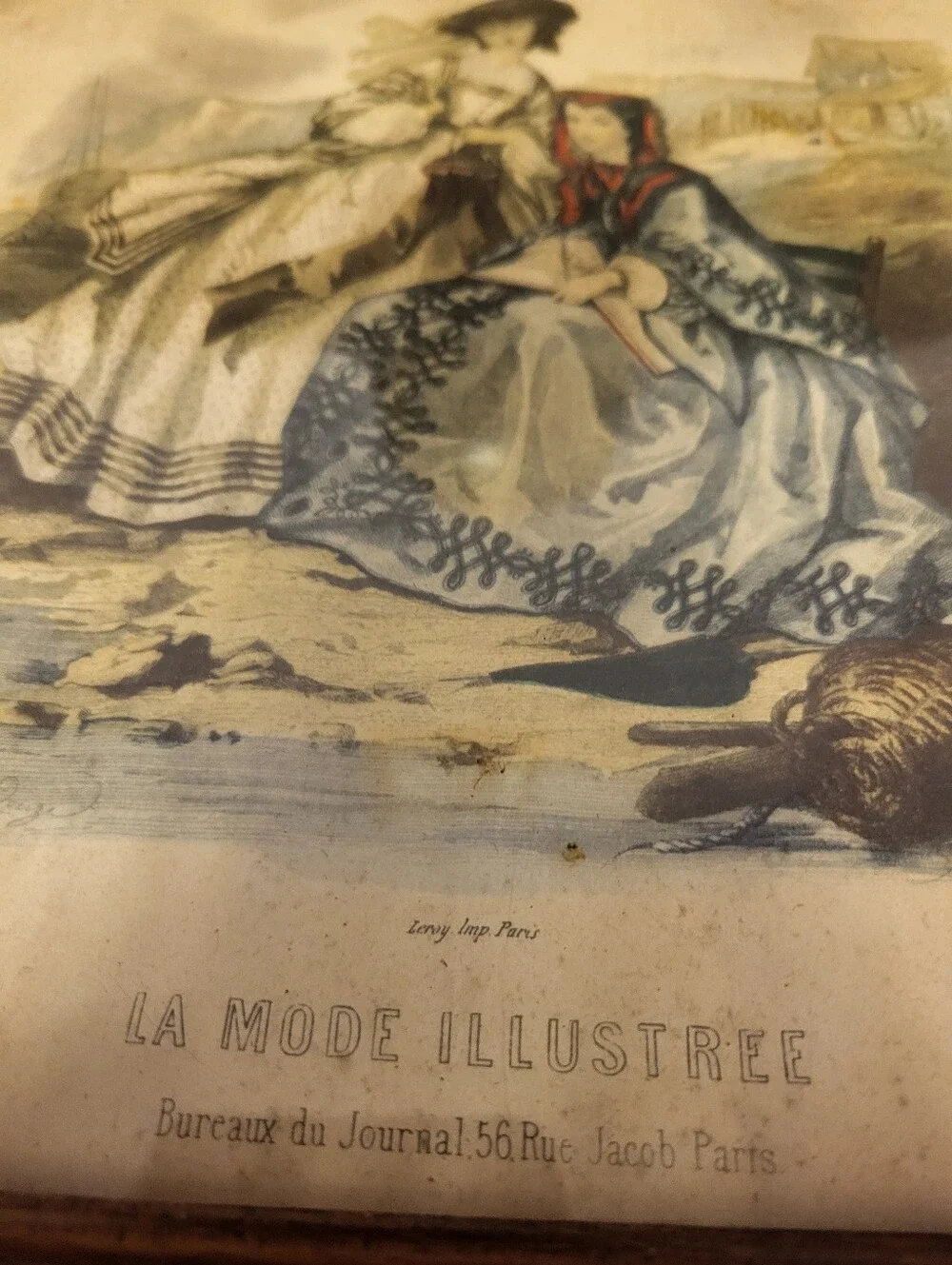 19th Century French La Mode Illustre Print In 13.5 × 11.5 Inch Wood Carved Frame